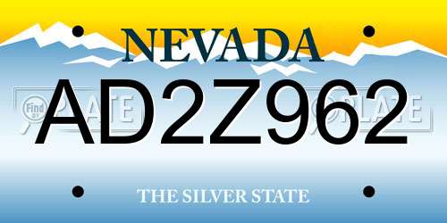 AD2Z962 Nevada License Plate