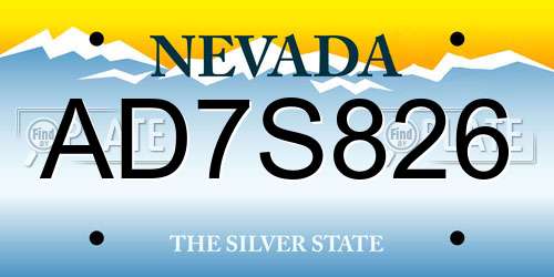 AD7S826 Nevada License Plate