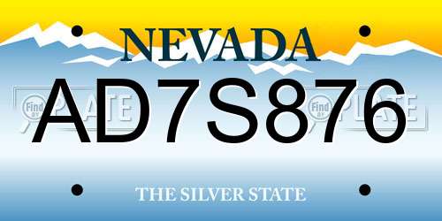 AD7S876 Nevada License Plate
