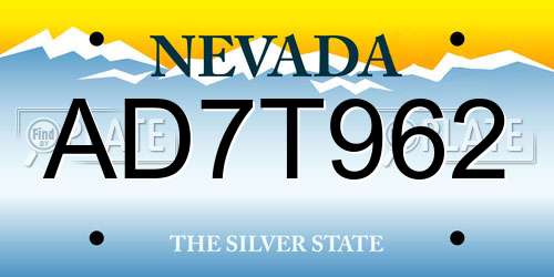 AD7T962 Nevada License Plate
