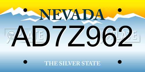AD7Z962 Nevada License Plate