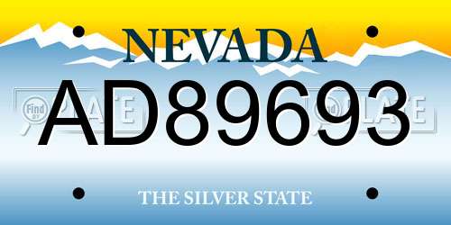 AD89693 Nevada License Plate