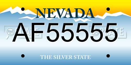 AF55555 Nevada License Plate