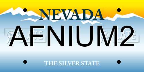 AFNIUM2 Nevada License Plate