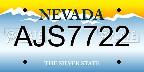 AJS7722 Nevada License Plate