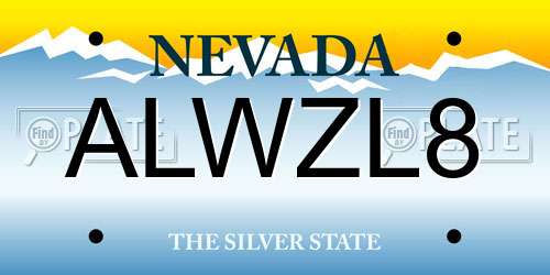 ALWZL8 Nevada License Plate