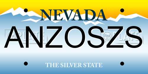 ANZOSZS Nevada License Plate