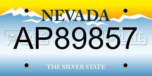 AP89857 Nevada License Plate