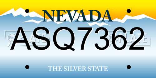 ASQ7362 Nevada License Plate