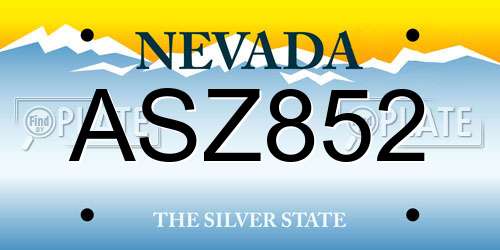 ASZ852 Nevada License Plate