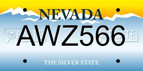 AWZ566 Nevada License Plate