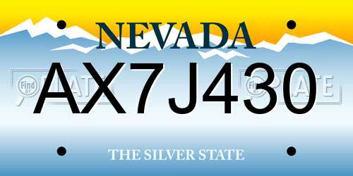 AX7J430 Nevada License Plate