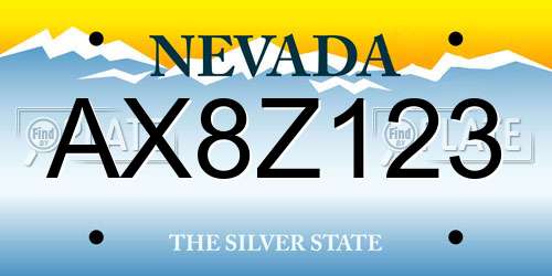 AX8Z123 Nevada License Plate