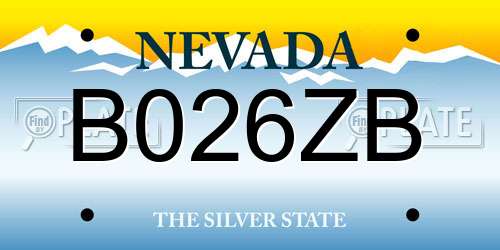 B026ZB Nevada License Plate