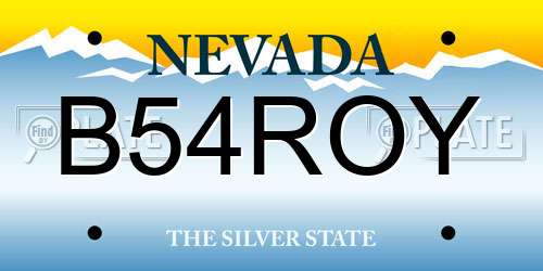 B54ROY Nevada License Plate