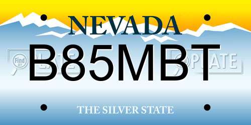 B85MBT Nevada License Plate