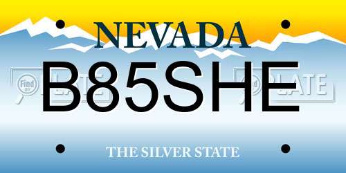 B85SHE Nevada License Plate