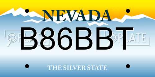 B86BBT Nevada License Plate