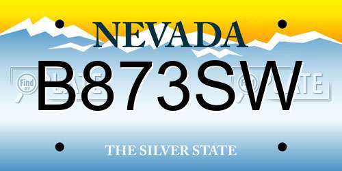 B873SW Nevada License Plate
