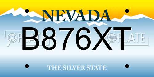 B876XT Nevada License Plate