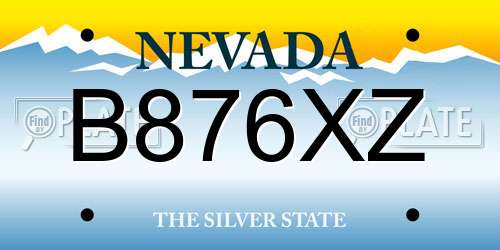 B876XZ Nevada License Plate