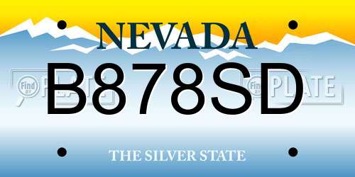 B878SD Nevada License Plate