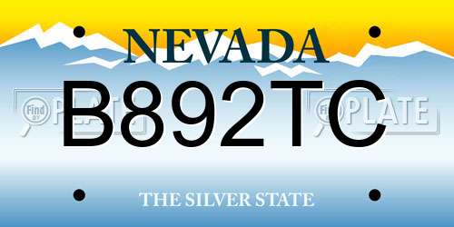 B892TC Nevada License Plate