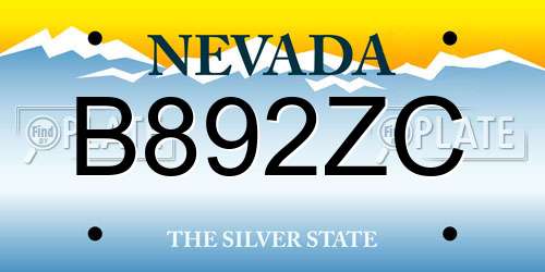 B892ZC Nevada License Plate