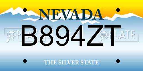 B894ZT Nevada License Plate