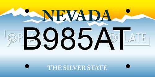 B985AT Nevada License Plate