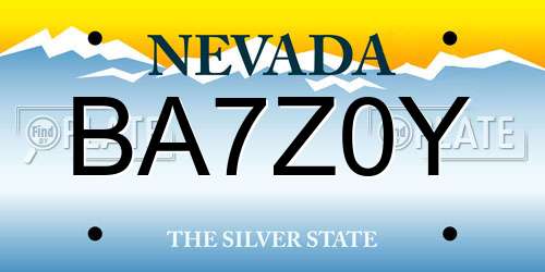 BA7Z0Y Nevada License Plate