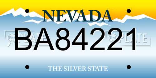 BA84221 Nevada License Plate