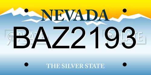 BAZ2193 Nevada License Plate