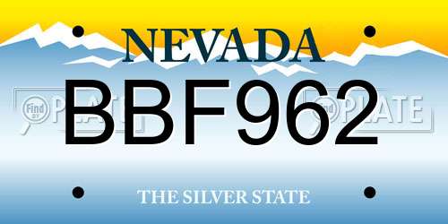 BBF962 Nevada License Plate