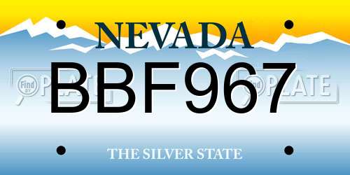 BBF967 Nevada License Plate