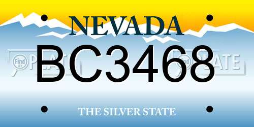 BC3468 Nevada License Plate