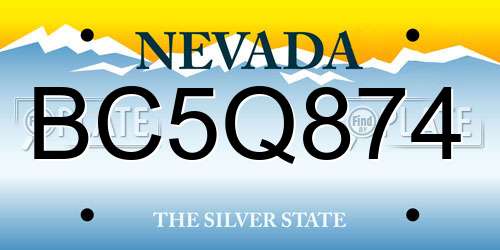BC5Q874 Nevada License Plate