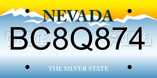BC8Q874 Nevada License Plate