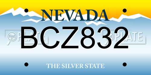 BCZ832 Nevada License Plate