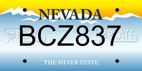 BCZ837 Nevada License Plate