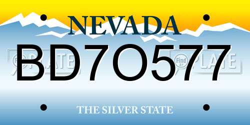 BD7O577 Nevada License Plate