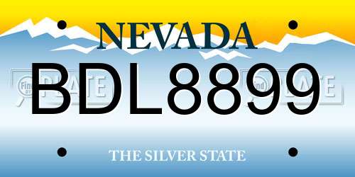 BDL8899 Nevada License Plate