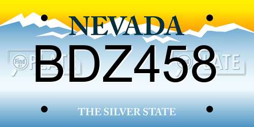 BDZ458 Nevada License Plate