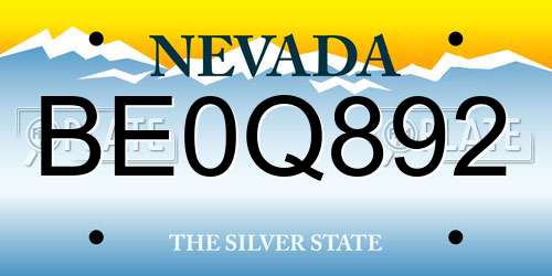 BE0Q892 Nevada License Plate
