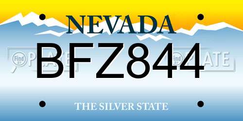 BFZ844 Nevada License Plate