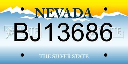 BJ13686 Nevada License Plate