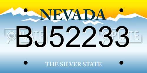 BJ52233 Nevada License Plate