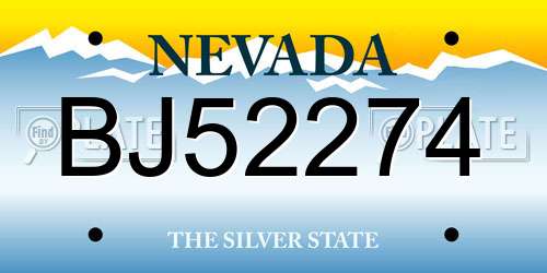 BJ52274 Nevada License Plate