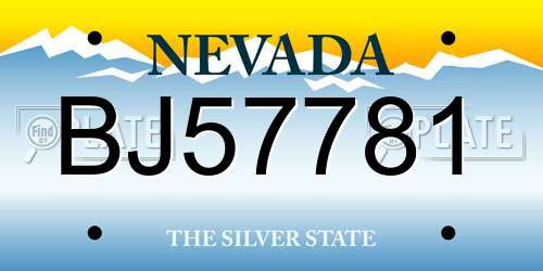 BJ57781 Nevada License Plate
