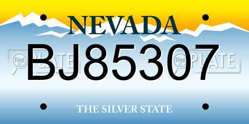 BJ85307 Nevada License Plate